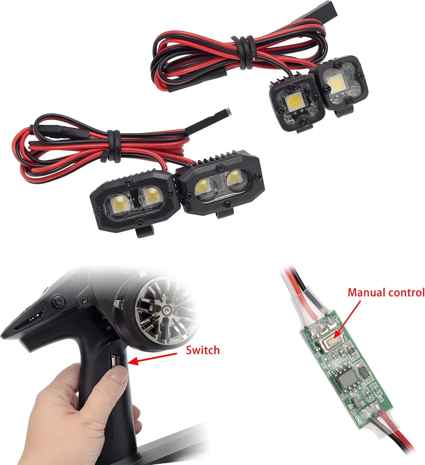 2PCS Bright 5050 LED Square Light for 1/10 RC Crawler, White Headlights for Axial SCX10 TRX4 Redcat GEN8 MST
