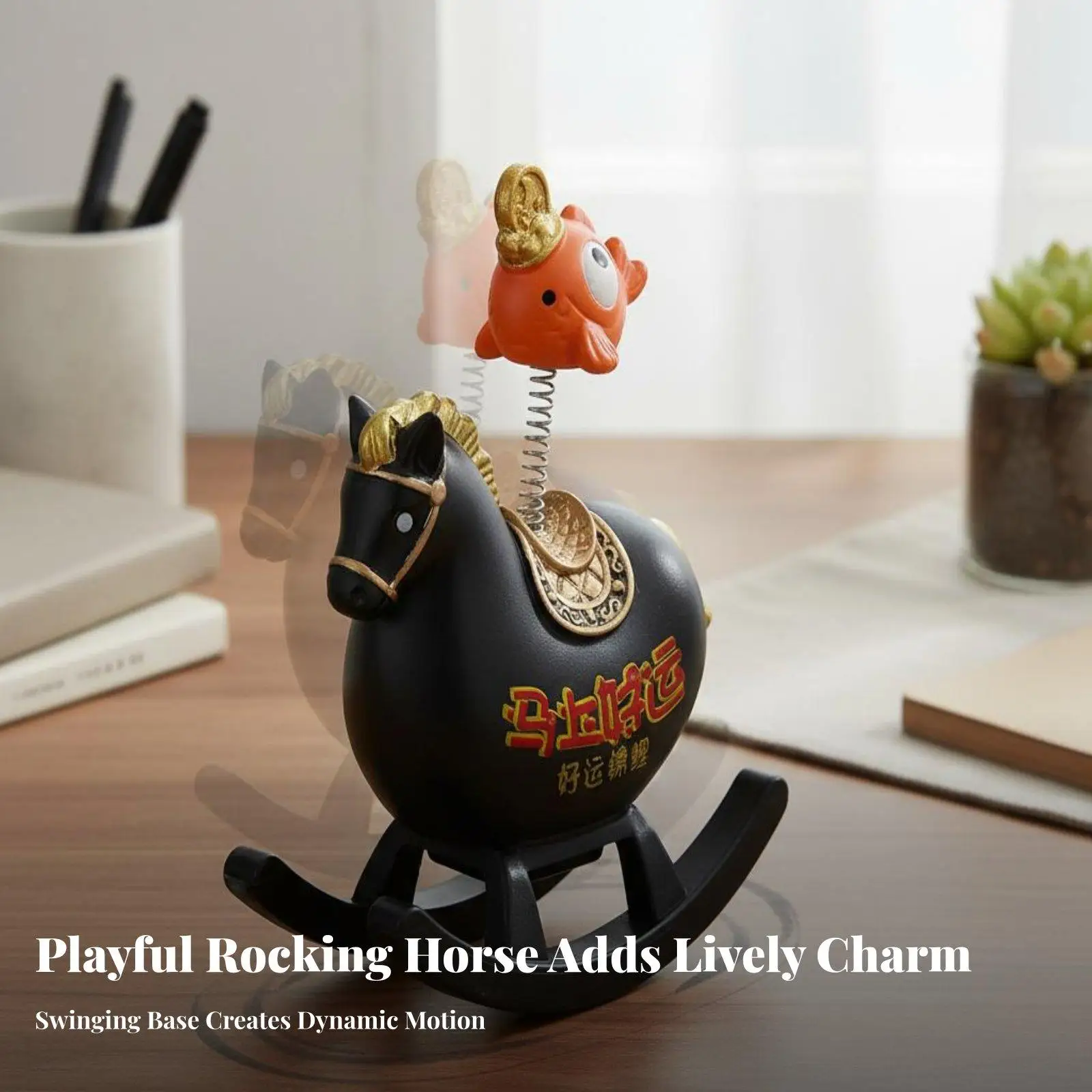 Resin Rocking Horse Desk Decor Cute Bobblehead Figurine Hand Painted Horse Statue for Workspace Miniature Horse Sculpture