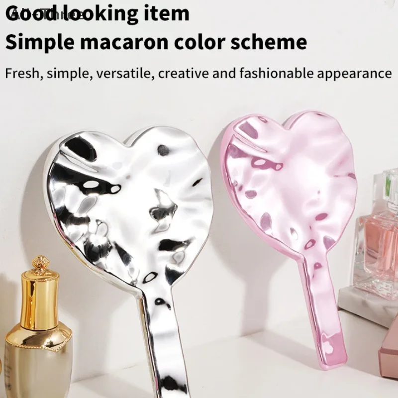 1개 휴대용 메이크업 거울 하트 모양 거울 여성용 손잡이 메이크업 화장품 뷰티 도구 휴대용 화장 거울