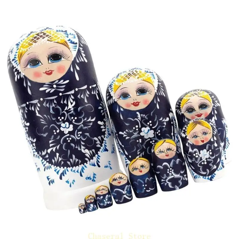 E7ce Matryoshka Dolls Zestaw 10 drewnianych rosyjskich gniazdujących lalek Festiwal Babushka Doll Pamitleir Cultural Gifts pokój