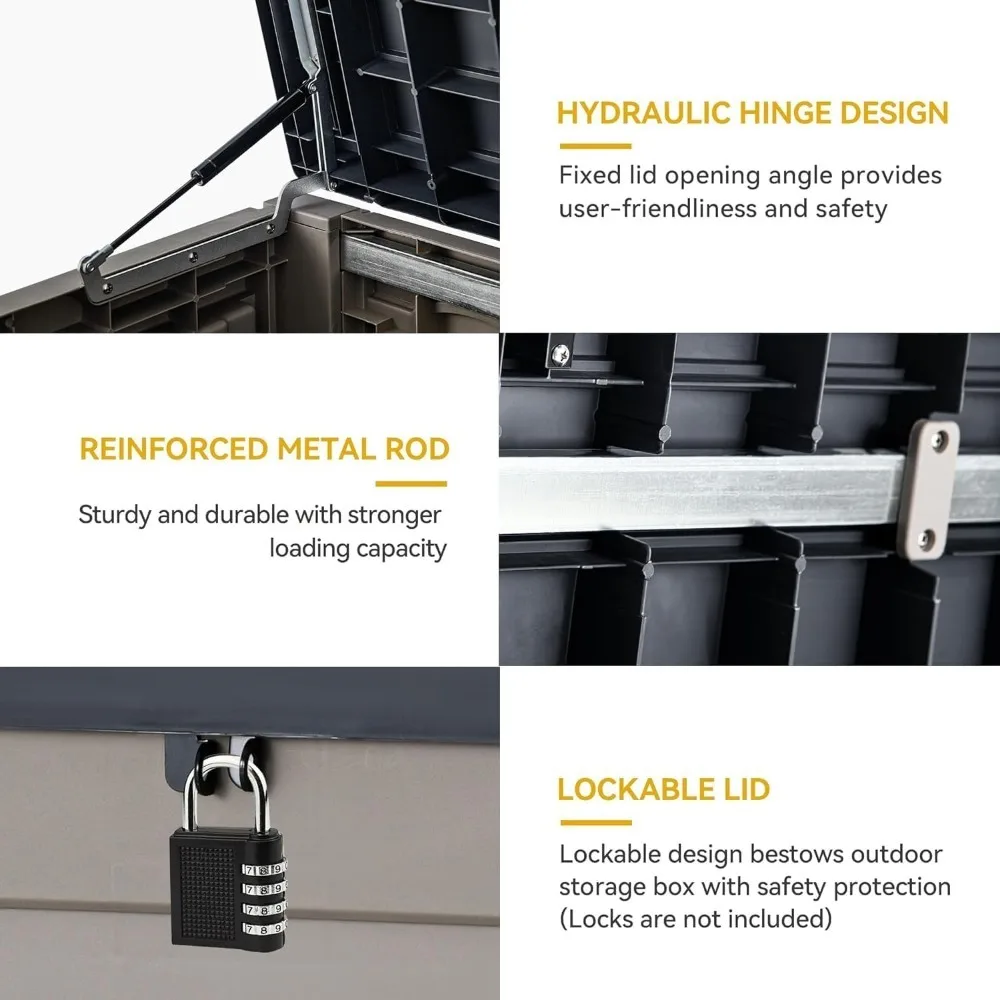 جديد - صندوق تخزين خارجي كبير سعة 120 جالونًا مقاومًا للماء، صندوق خارجي كبير جدًا، تخزين فناء من الراتنج - تخفيضات ساخنة. #5