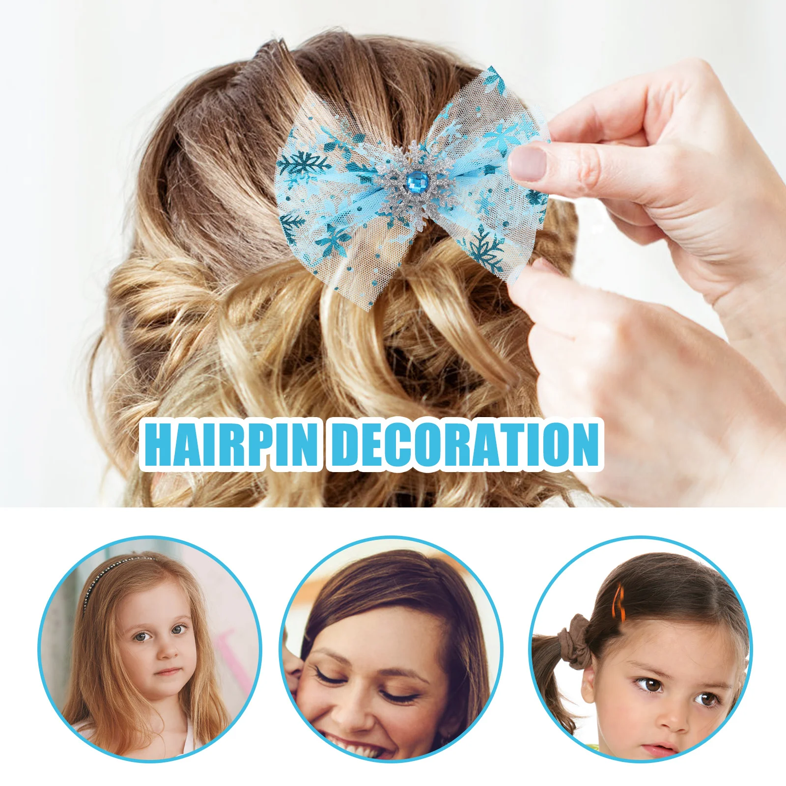 

4pcs Snowflake Hair Clips Bowknot Headpiece Fairy Hairpin Lovely Hair Accessories For Birthday Christmas Party Decor