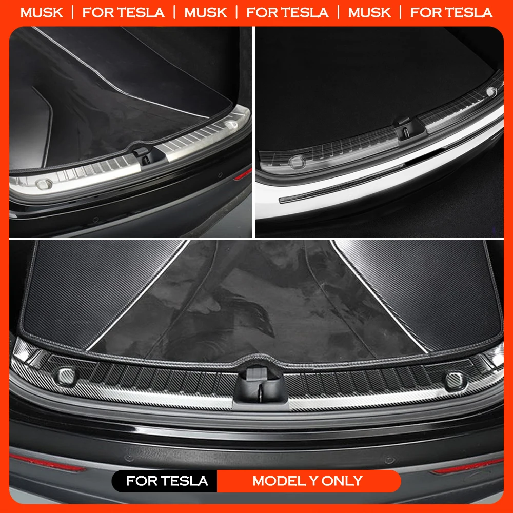 

For Tesla Model Y Stainless Steel Rear Trunk Guard Bumper Protector Trim Cover Car Door Sill Scuff Pedal 2022 Accessories