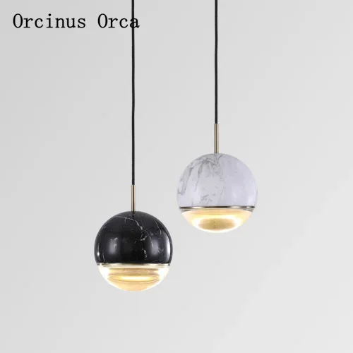 

Postmodern Creative Marble Single Head Small Chandelier Restaurant Cafe Fashion Simple LED Crystal Ball Chandelier