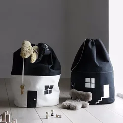 Ins Cartoon House Storage Bags Kids Toy Storage Bag Drawstring Backpack Baby Clothes Laundry Bag Children Room Organizer Pouch