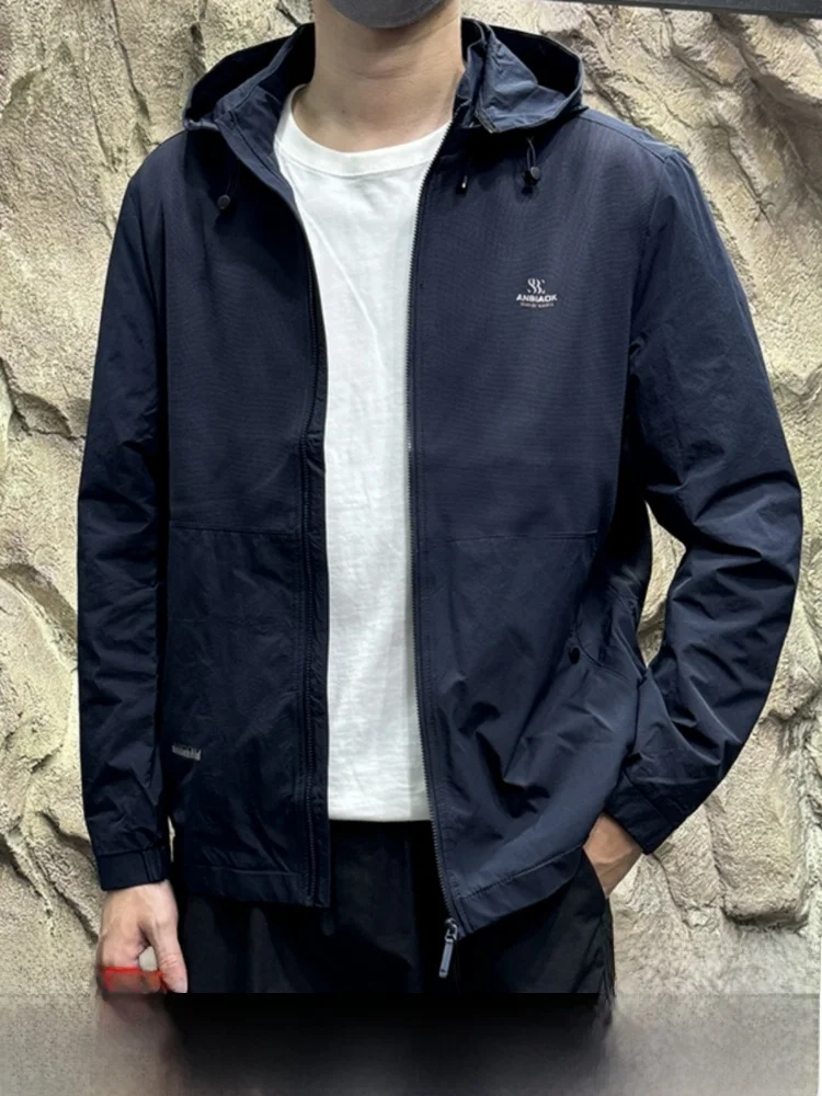 

Comfortable Casual Men's Hooded Jaet Autumn Faionable Versatile Dry Clean Sle Stand Fit Long Sve Youth Trend