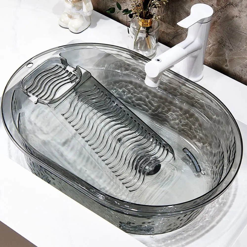 Practical 2IN1 Washboard Basin Plastic Thickened Laundry Basin Convenient Non-Slip Laundry Tub For Hand Washing Clothes
