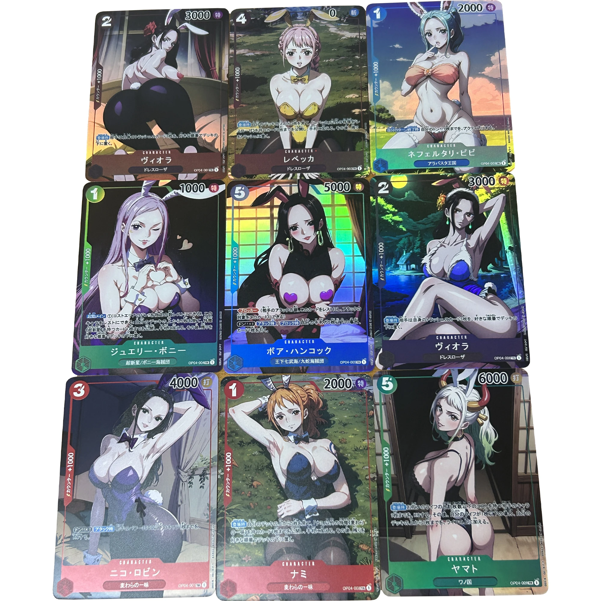 

9Pcs/set ONE PIECE Nami Vivi Yamato Hancock Robin Color Flash Cards Bunny Girl Series Classic Anime Collection Card Diy Gift Toy