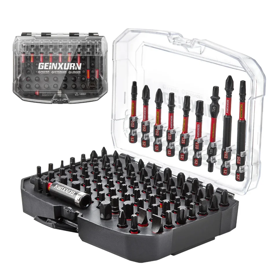 Geinxurn 83PCS Impact Magnetic Driver Bit Set, S2 Steel Bits (PH/Slotted/Torx/Hex/SQ), Socket Adapter & Black Storage Case