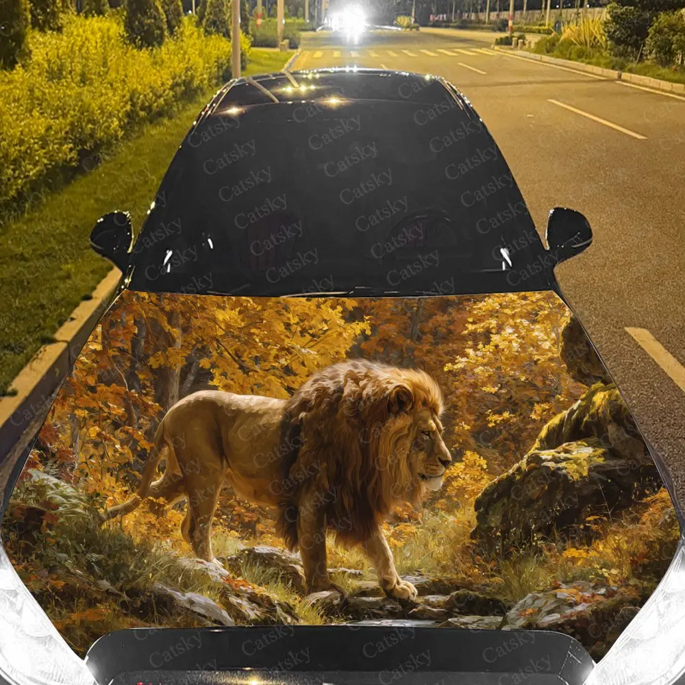 

Romantic Forest Lion Car Hood Stickers - Self-Adhesive, Waterproof and Durable Vinyl Wrap, Decorate And Protect Your Car - The G