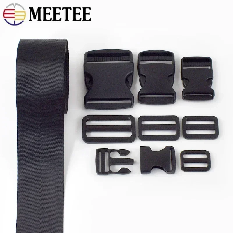 20-50mm 3/5Sets Nylon Webbing Band Plastic Backpack Buckle Release Closure Clasp Tri-Glide Slider Ring Hook DIY Dog Collar Craft