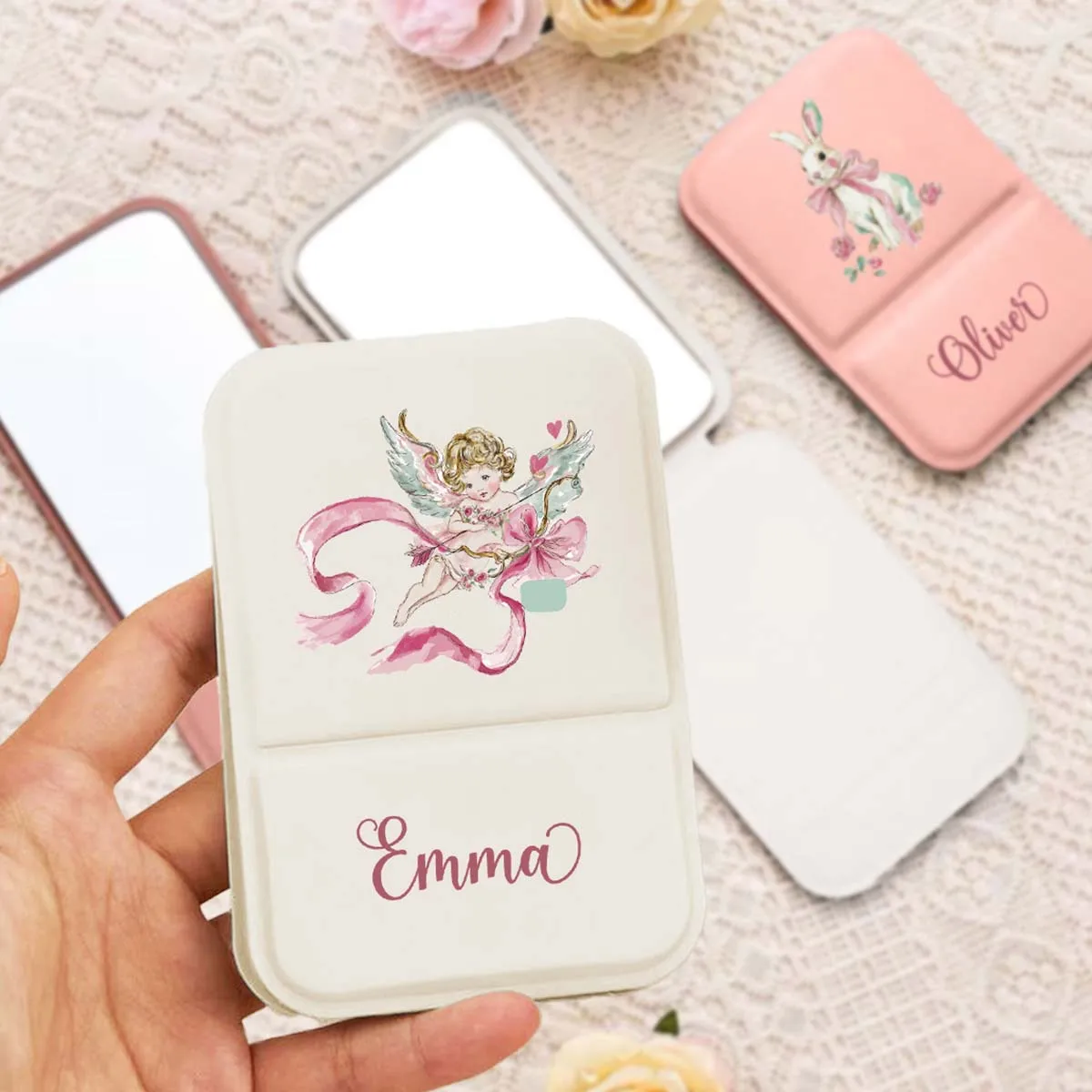 Customized Double-sided Folding Makeup Mirror High-definition glass Solid color minimalist PU folding makeup mirror Light luxur