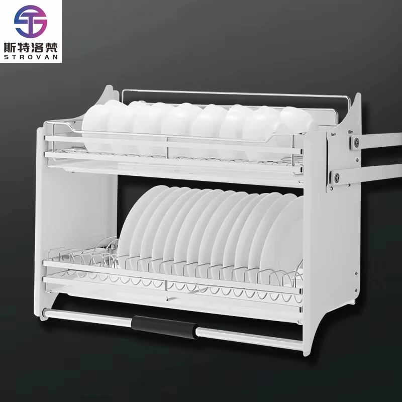 

Adjustable Modern Stainless Steel Pull Dish Rack Soft Close Wall Cabinet Organizer Drawer Baskets for Convenient Kitchen Storage