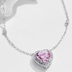 Genuine S925 Sterling Silver 10mm Heart Cubic Zirconia Pendant Necklace Adjustable Chain Jewelry Gift for Women Valentines Day