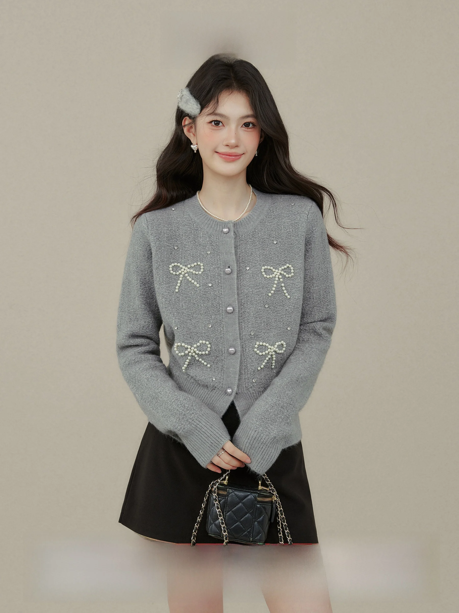 

Ele Knot Sweater Jaet Women's Autumn Winter Open Cardigan Inner irt Sweet Sle Straight Tube pe Long Sve