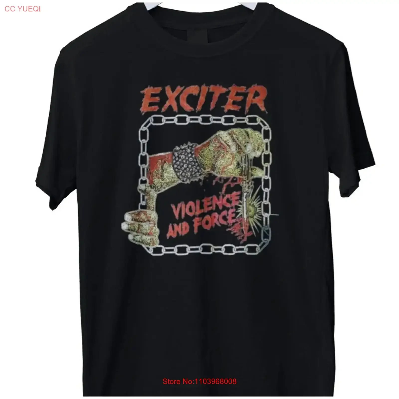 T-shirt unisexe EXCITER Violence Force Album Band pour homme RI_485, style vintage délavé, légèrement décontracté, doux et confortable