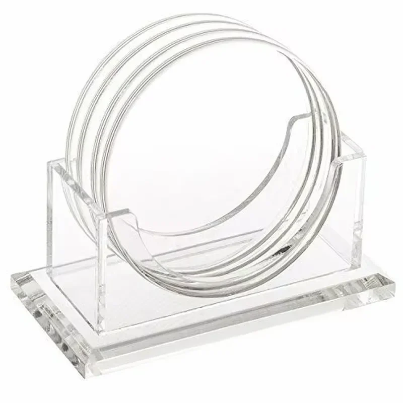 Nordic Style 4 Inch Transparent Round Acrylic Coaster Set With Stand Simple Design Drink Mat For Home Table Decoration Simple