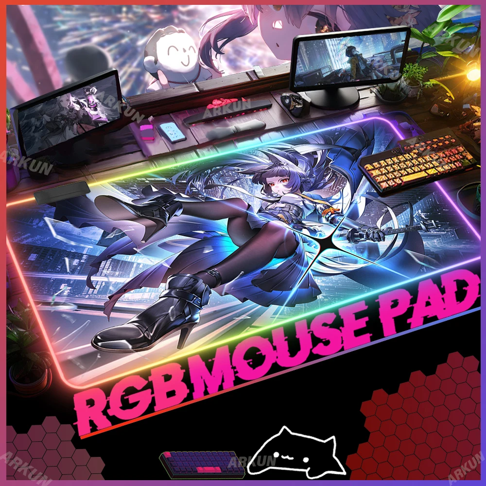 RGB Larger Popular Fashion Game Zenless Zone Zero Kawaii Hot Sex Hoshimi Miyabi Mouse Pad Gaming LED Desk Office Accessories Mat