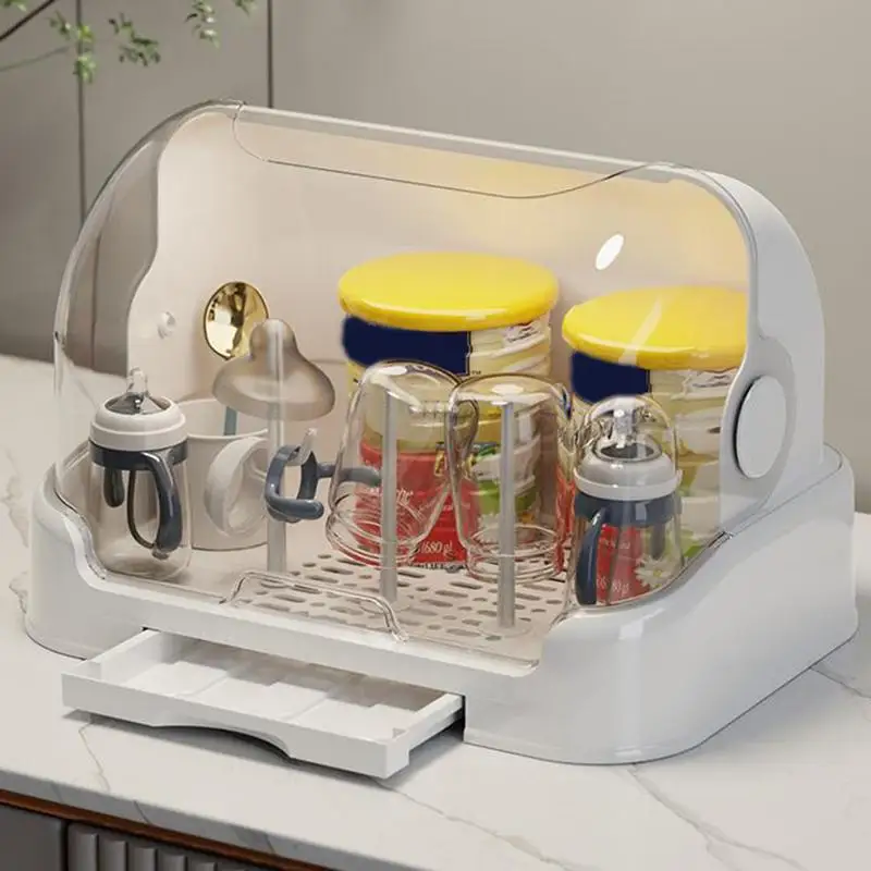 Baby Feeding Bottle Drain Rack Dustproof Bottle Storage With Removable Drip Tray Portable Baby Bottle Storage Drying Rack