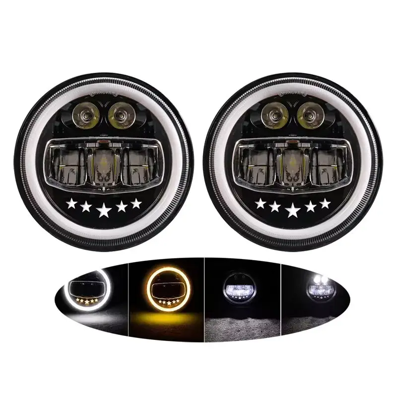 1/2 Pcs 7 Inch LED Headlight with High/Low Beam DRL Amber Turn Signal For Wrangler Motorcycle Off‑Road Modification