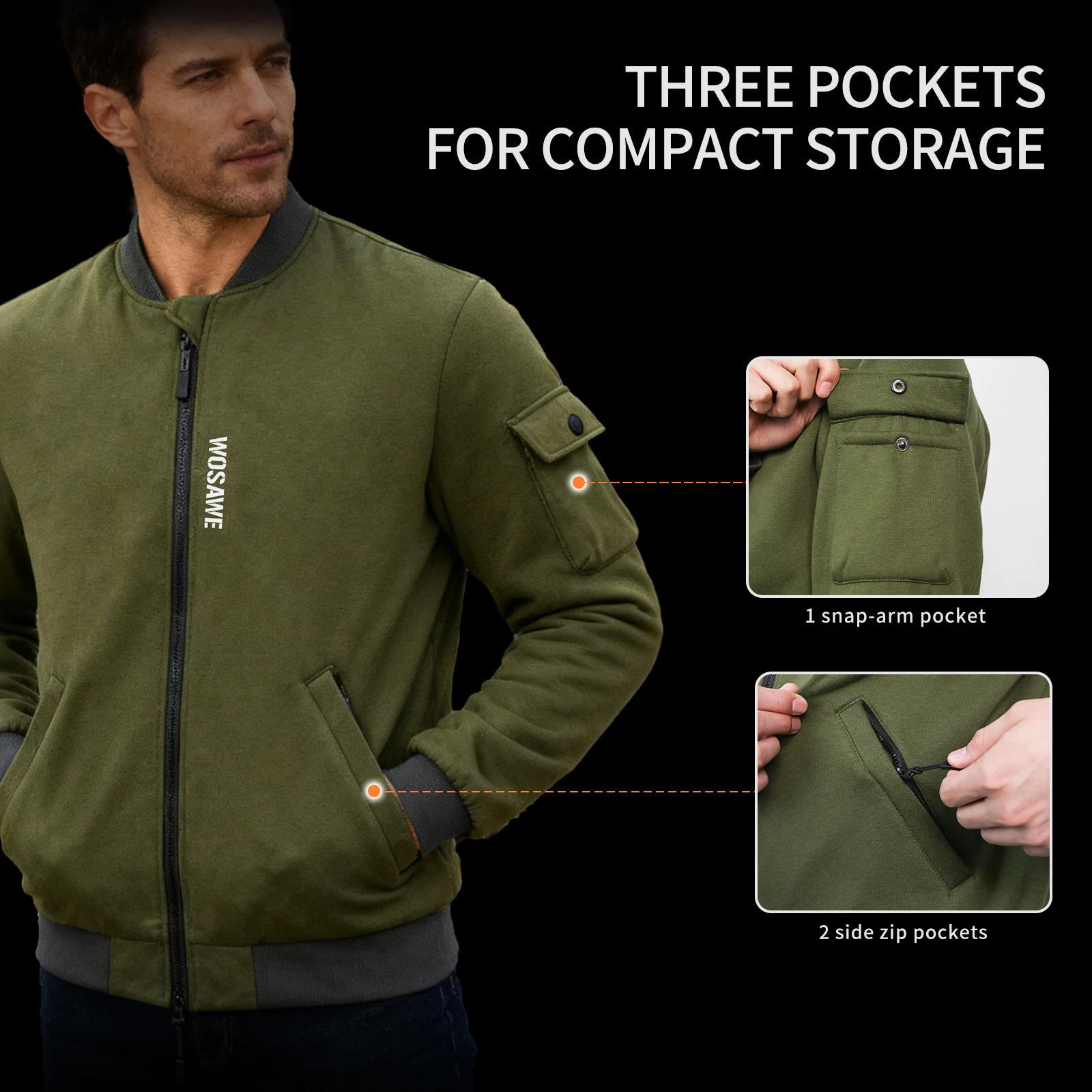 سترة WOSAWE لسباق الدراجات النارية مقاومة للبرد والرياح للشتاء للرجال سترة ركوب الدراجات النارية مع درع واقٍ CE #5