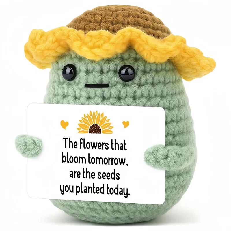 

Funny Positive Handmade Crochet Sunflower Potato Dolls with Card Emotional Support Desktop Ornament Home Decor Gift for Friend