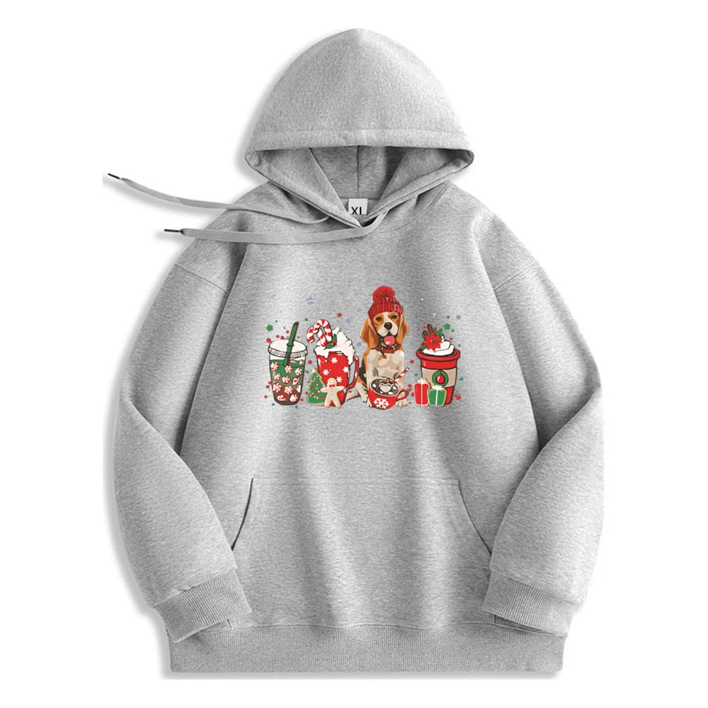 Beagle Dog Lover Merry Christmas Hoodie Graphic Polyester Fiber Tops Fashionable And Trendy Sweatshirt