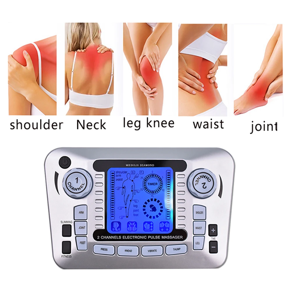 Dual Outputs Electric Pulse Massager EMS Muscle Stimulator Full Body Back Massager Electrostimulator Relaxation Pain Relief