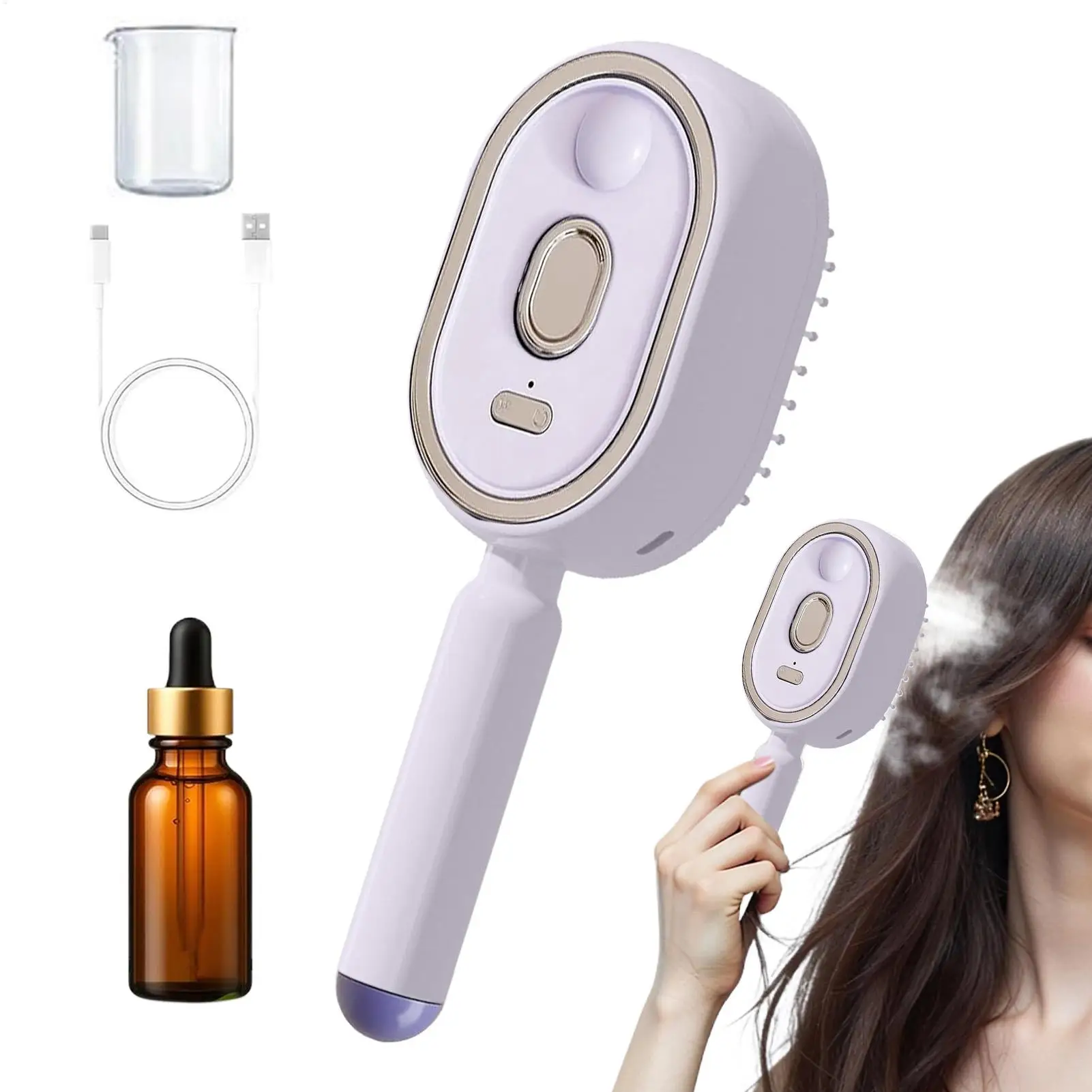 Wet Electrics Hairbrush kit with Water Spray Rechargeable Steams Hair Straightener USB Charging Anti-Static Red Light Hair Brush