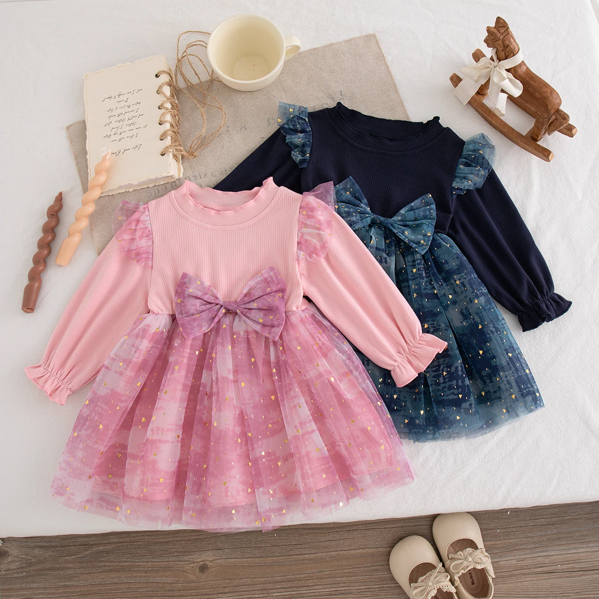 Spring And Autumn New Sweet Bow Baby Girl Dress Birthday Party Children'S Clothes (6 Months -3 Years Old)