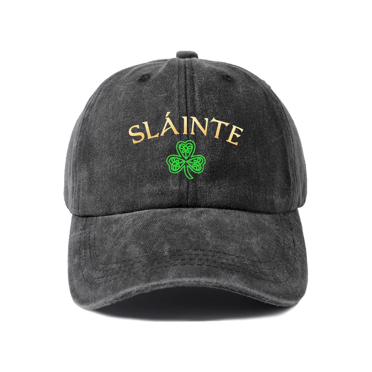 Slainte Irish Clover Graphic Baseball Cap, Vintage Washed Adjustable Unisex Dad Hat, Streetwear Gift