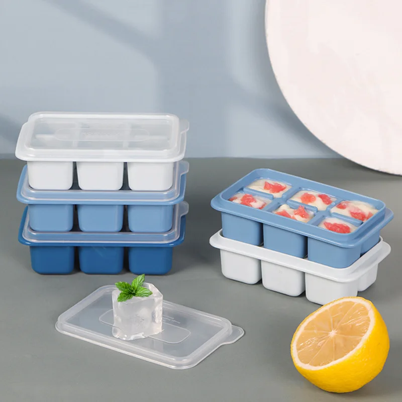 Ice Cube Tray with Lid Refrigerator Silicone Ice Mold Reusable 6 Grids  Cube Maker Kitchen Accessories Cube Box