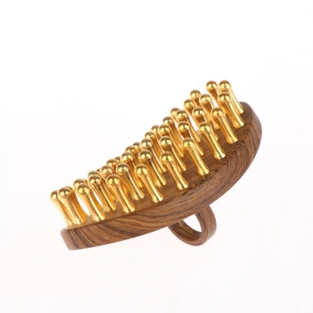 39-Tooth Solid Brass Body Massage Brush Wooden Handle Pressure Relief Scalp Massager Gold Bead Roller Beauty Body Massage Tool