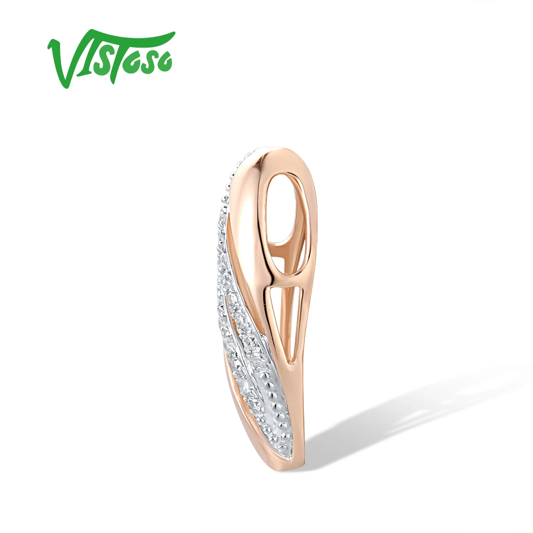 VISTOSO Gold Pendants For Women Pure 14K 585 Rose Gold Sparkling Diamond Simple Classic Wedding Party Trendy Gift Fine Jewelry