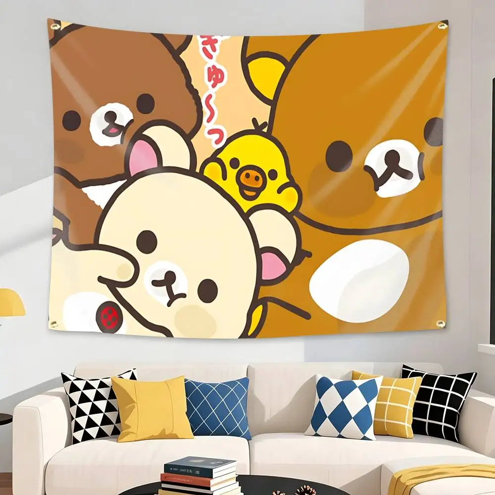 Cartoon R-Rilakkuma Cute Design Flag Tapestry Banner for Bedroom Living Room Outdoor Camping Custom Supported