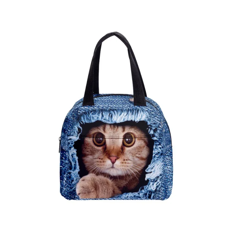 

Cartoon Novelty Broken Cowboy Cat Student Work Lunchbox Thermal insulation Food Lunch Bag 3D Printed Portable Handbags Ice Bags