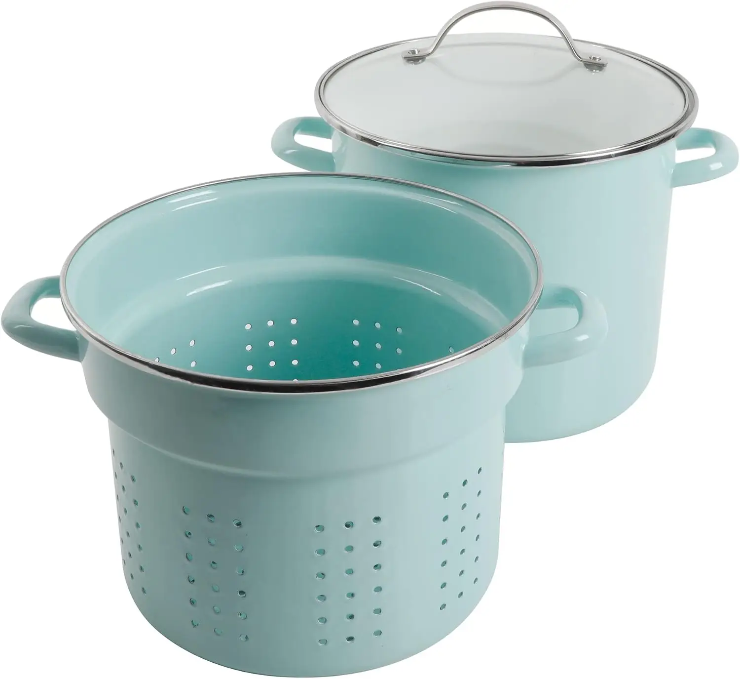 

8-Quart Enamel On Steel Scratch Resistant Stock Pot w/Lid - Martha Blue