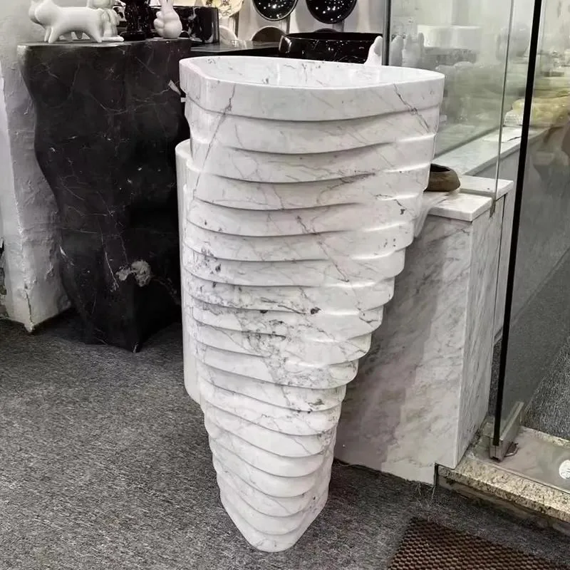 Modern Art Column Marble Sink Carrara White Grey Round Bathroom Washing Basin Natural Stone Swivel Style Pedestal Washbasin