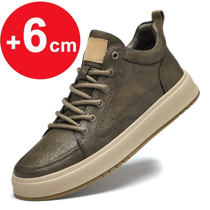 Elevator shoes for man height increase 8cm 2025 luxury brand sneaker genuine leather men's hidden heels casual shoe increasing