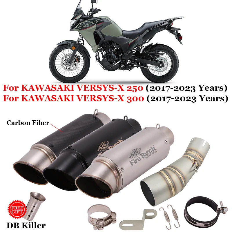 

Slip On For KAWASAKI VERSYS-X 250 VERSYS-X 300 2017 - 2023 Motorcycle Exhaust Escape Middle Mid Link Pipe 51mm Muffler GP Moto