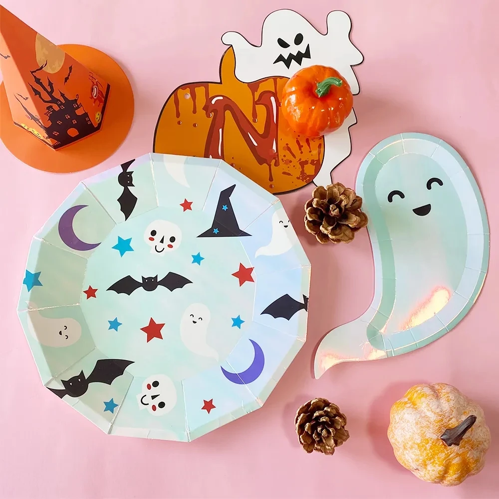 Halloween Bat Ghost Pumpkin Colorful Disposable Tableware Halloween Decoration Supplies