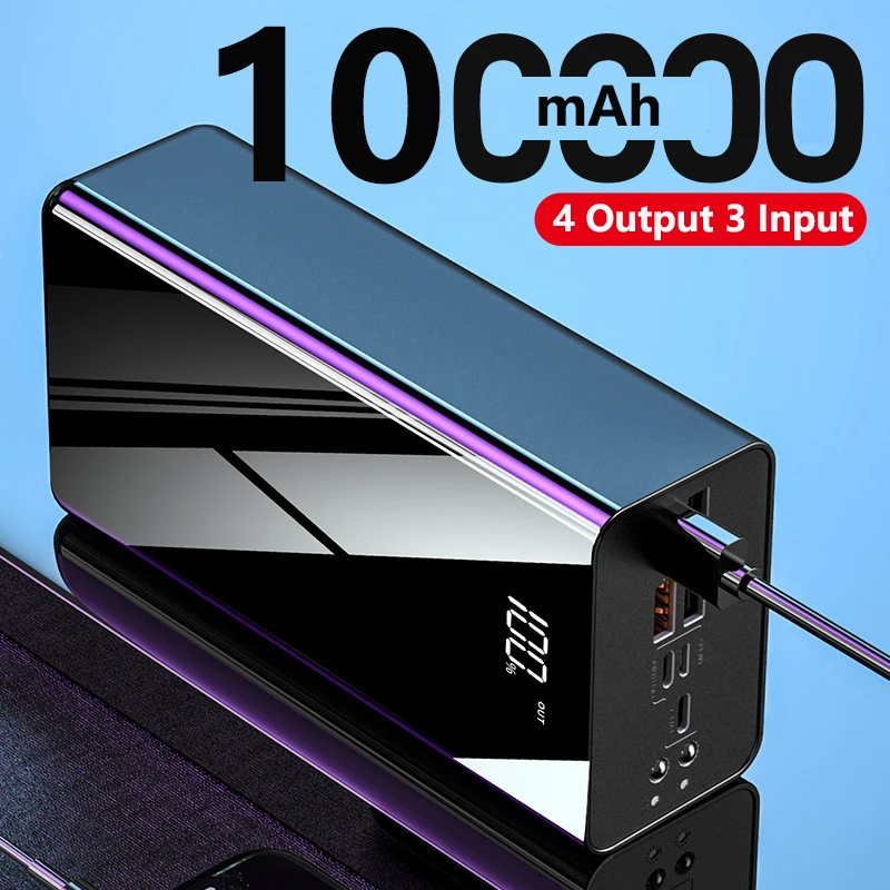 

Power Bank 100000mAh 4 USB Fast Charging Portable Charger Powerbank for iPhone 16 Samsung Huawei Xiaomi External Spare Battery