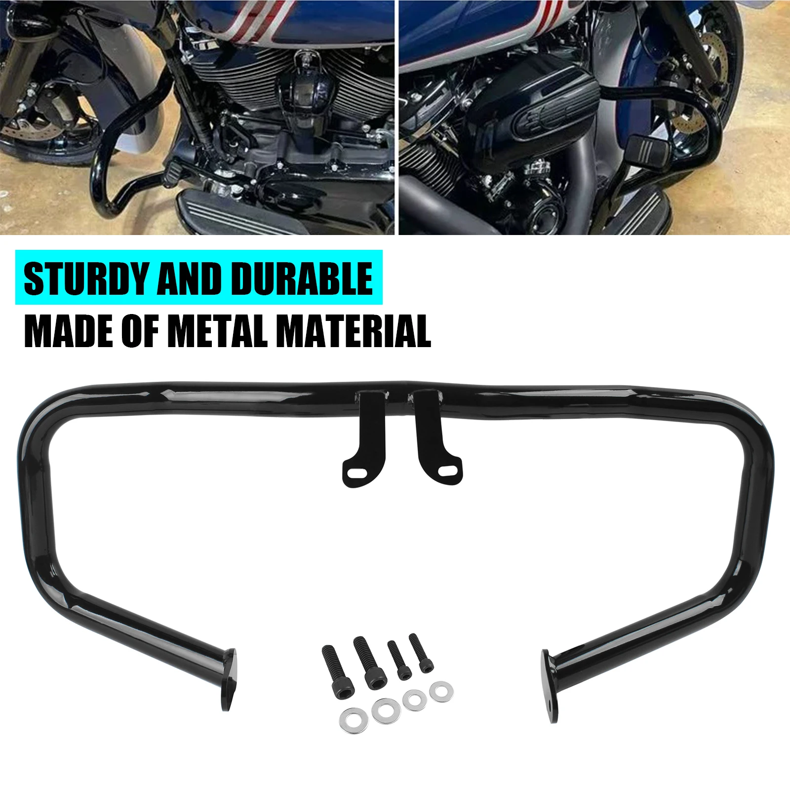 

Мотоциклетный черный шоссейный бампер, защита рамы, нарезанная защита двигателя, аварийная дуга для Harley Road King Street Glide 2014-2023 2022