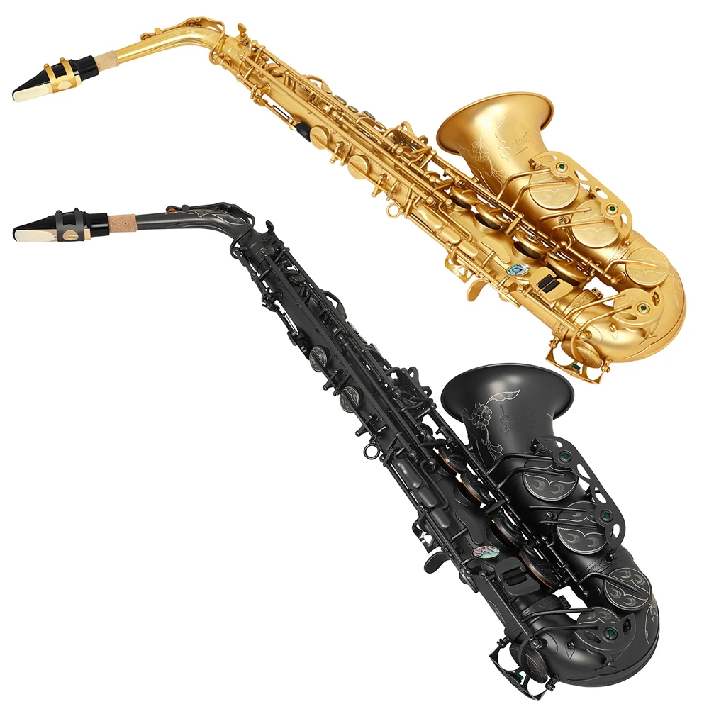 SLADE Alto Saxophone Flat E Tone Brass Tube Body Abalone Shell Button Frosted Saxophone Set with Case Strap Glove Cleaning Cloth