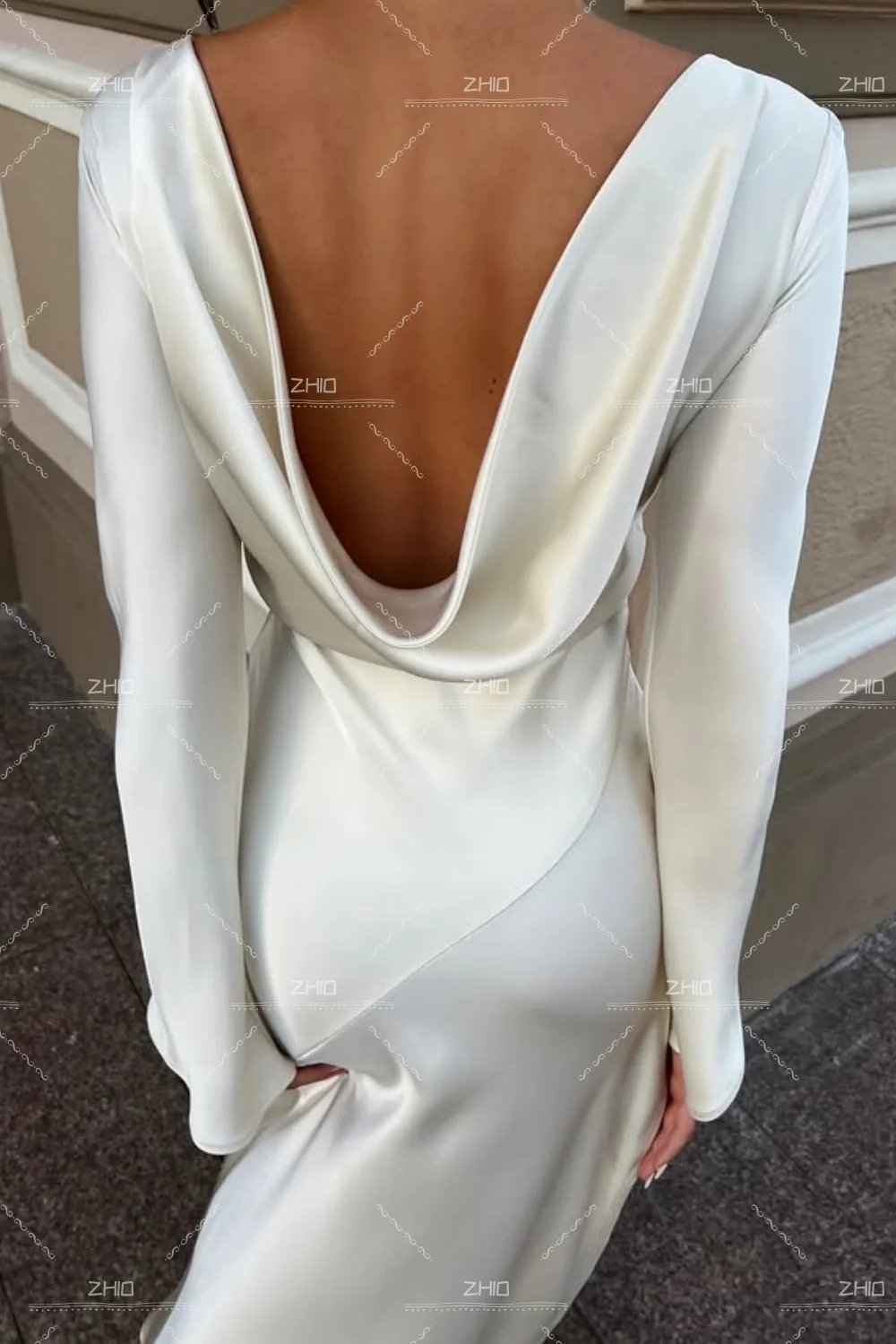 

ZHIO Elegant O-Neck Wedding Dress Full Sleeve Side High Slit Backless A-line Floor-Length Robe De Mariée Customized