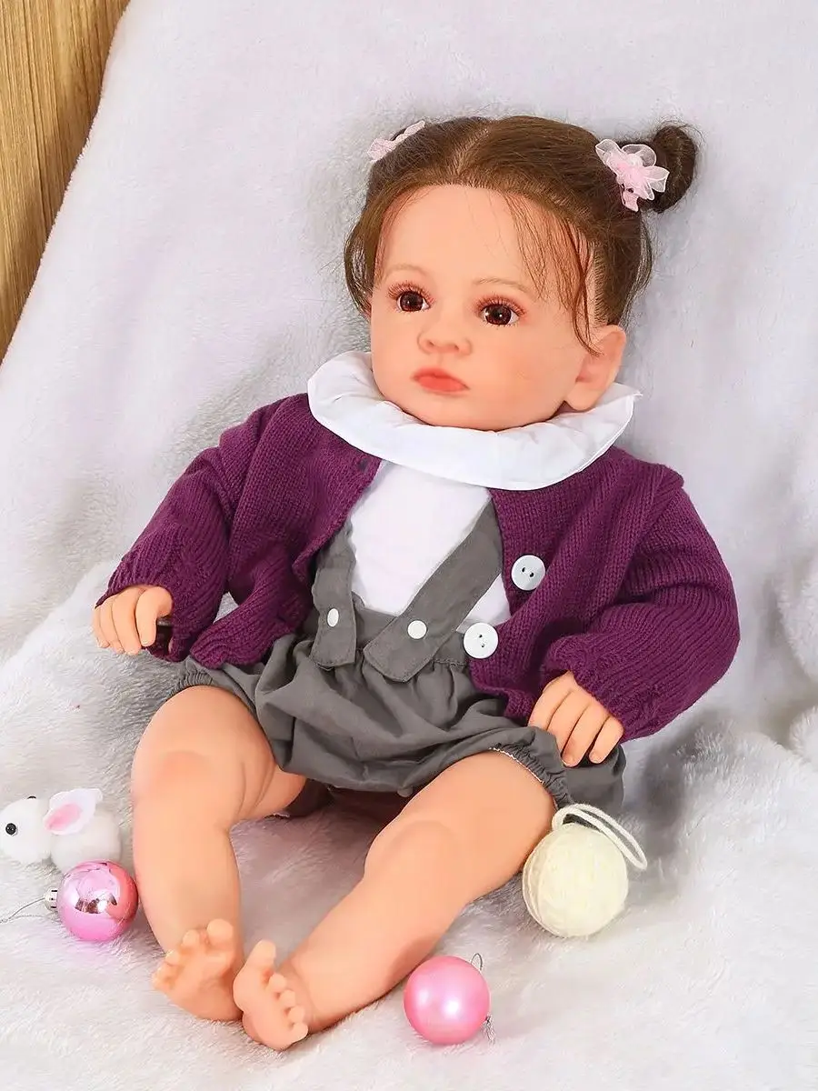 

58Cm 23 Inches Maggi Handmade Reborn Baby Dolls Lifelike Silicone Doll Root Hair Christmas Gift For Girls With Cloth Body