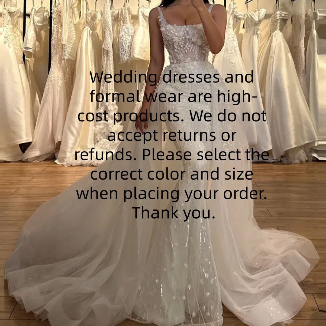 Detachable 2 In 1Train Wedding Dresses for Mariages Appliques Suqare Collar Mermaid Spaghetti Straps Lace up Bride Dress Customi