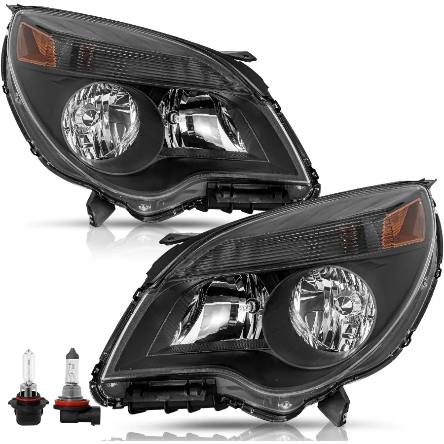 

Headlight Assembly [Halogen Model] Bulbs Included Compatible with 2010-2015 Chevy Equinox LS LT LH+RH Black Housing with Amber R