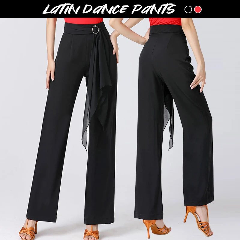 ผู้หญิงละตินเต้นรํากางเกงฤดูร้อนบาง Chic ริบบิ้นกางเกงฝึกห้องบอลรูมโมเดิร์นเต้นรํากางเกงขากว้าง STAGE เครื่องแต่งกาย