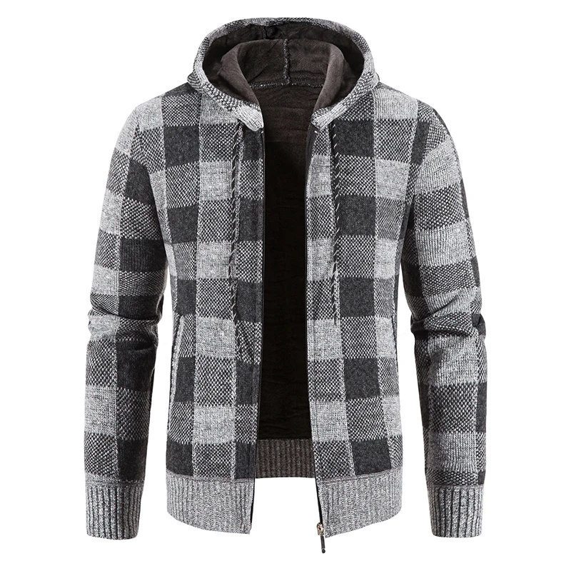 

Men Hooded Casual Cardigans Sweaters Jackets Sweatercoats Winter Thicker Warm Sweaters Plaid Cardigans Slim Fit Hoodies Size 4XL